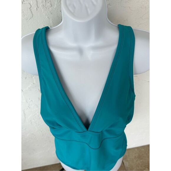 KONA SOL Blue Medium Coverage Wide Shoulder V-Neck One Piece Swimsuit Size L - Picture 3 of 7